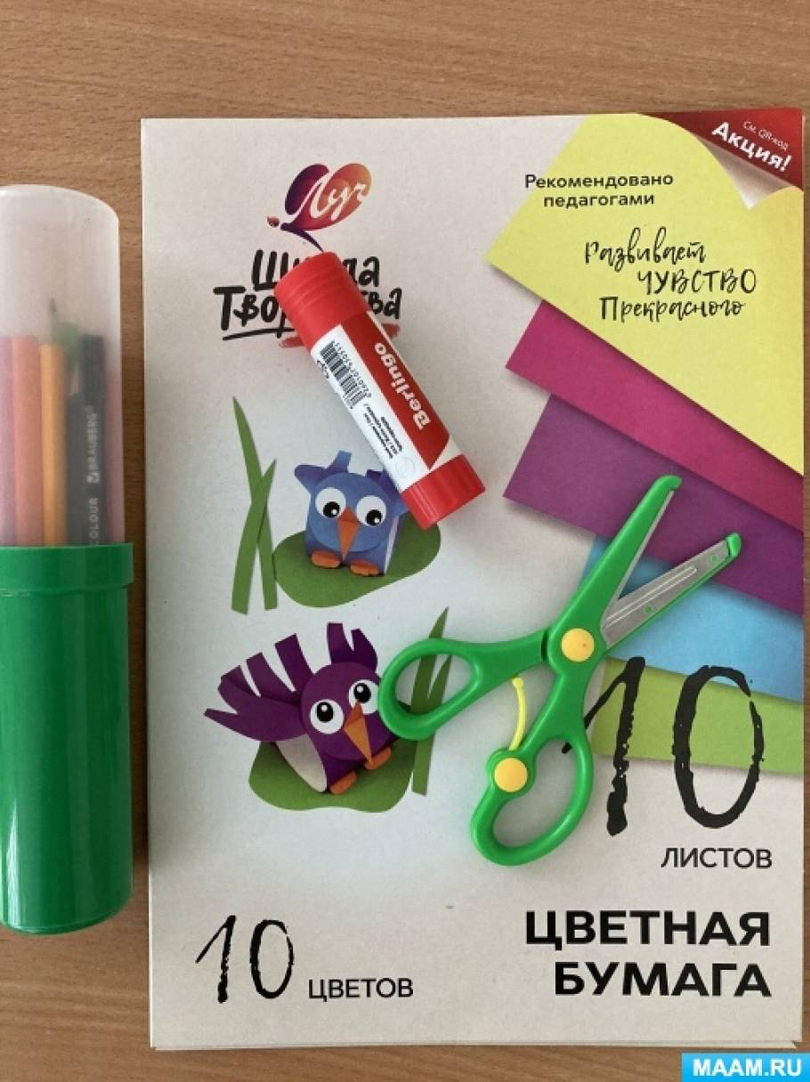 Объемная коллективная аппликация с детьми старшей группы детского сада. Флаг России