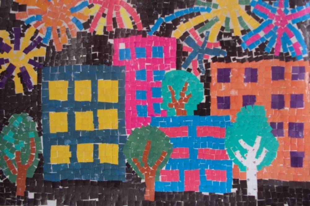 Рисование празднично украшенный дом средняя группа. Рисование праздничный город. Аппликация на тему город. Аппликация мозаика. Рисование в старшей группе.