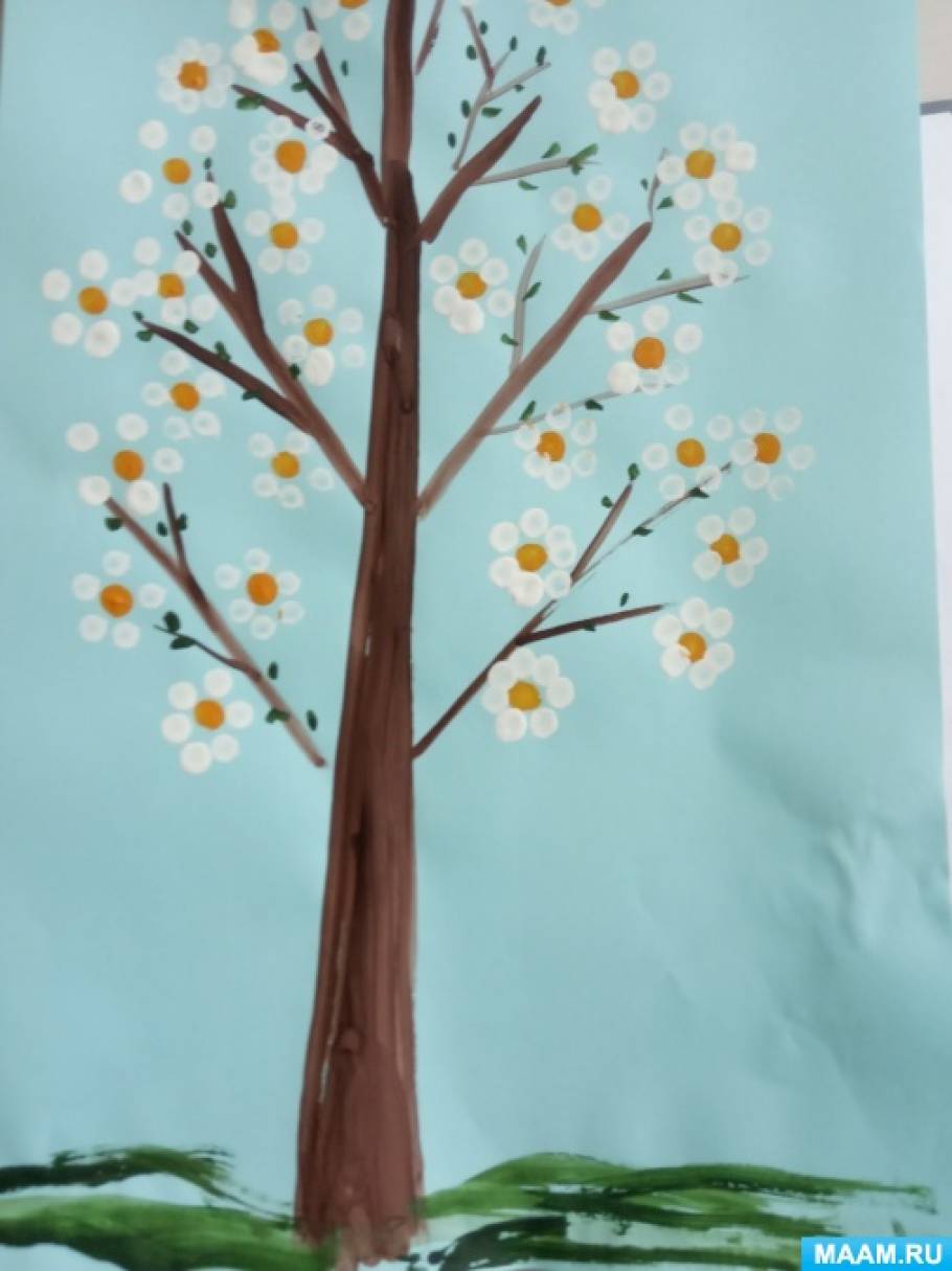 Рисование ватными палочками в средней группе «Цветущее дерево» (8 фото).  Воспитателям детских садов, школьным учителям и педагогам - Маам.ру