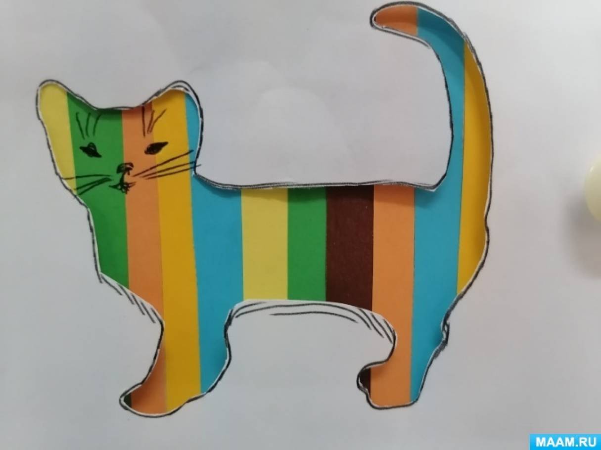 «Мой полосатый кот». Аппликация из картона и бумаги в старшей группе