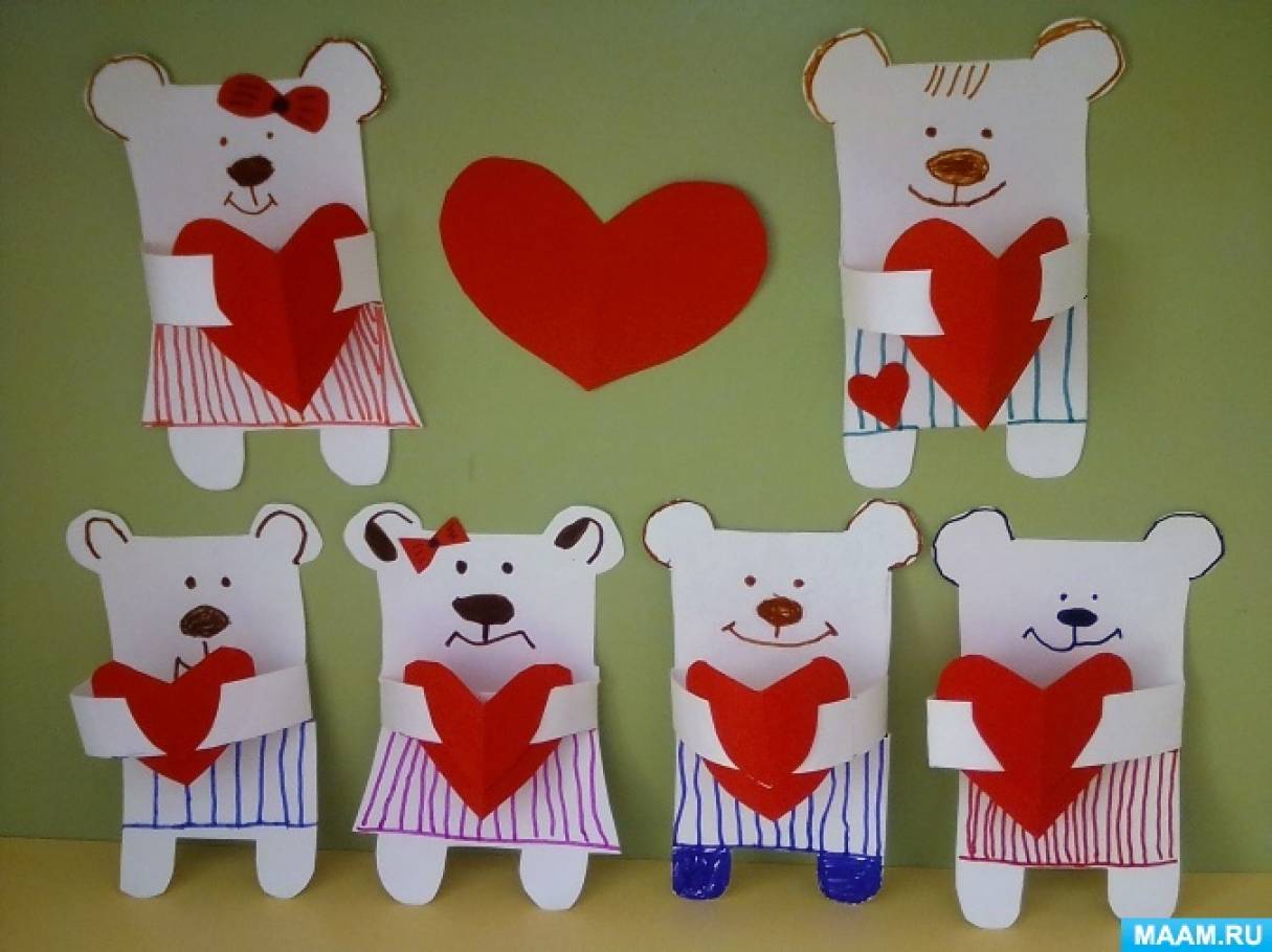 Детский мастер-класс по конструированию из бумаги «Мишка-обнимашка с сердечком»