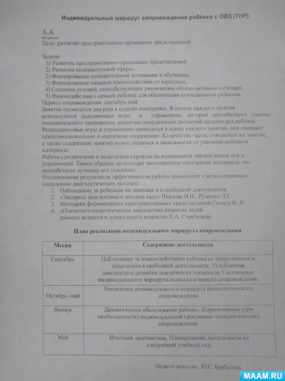 Индивидуальный маршрут психолого-педагогического сопровождения воспитанников ДОУ