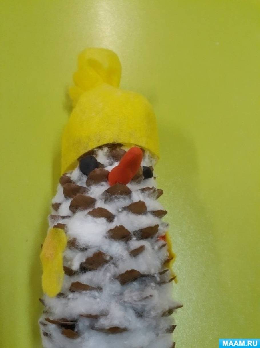 Детский мастер-класс по изготовлению поделки из природного материала «Снеговик из еловой шишки»