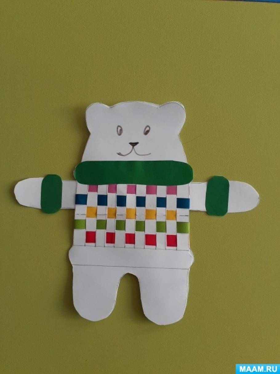 Детский мастер-класс изготовления поделки из бумаги «Белый медведь в свитере»