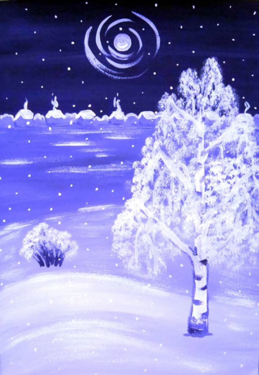 «Зима в оттенках фиолетового». Мастер-класс по рисованию гуашью с детьми 6–8 лет