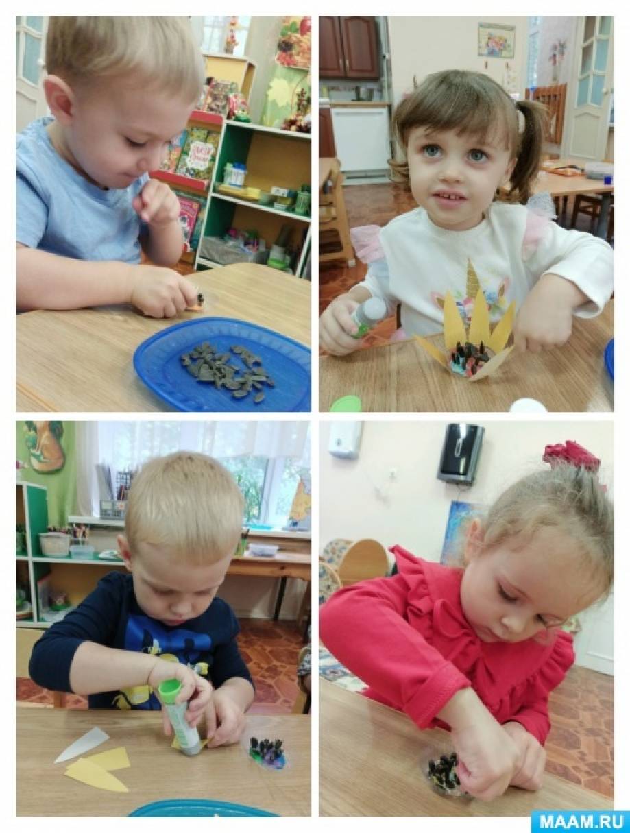 Поделки с детьми младшего дошкольного возраста «Подсолнухи» с использованием семечек
