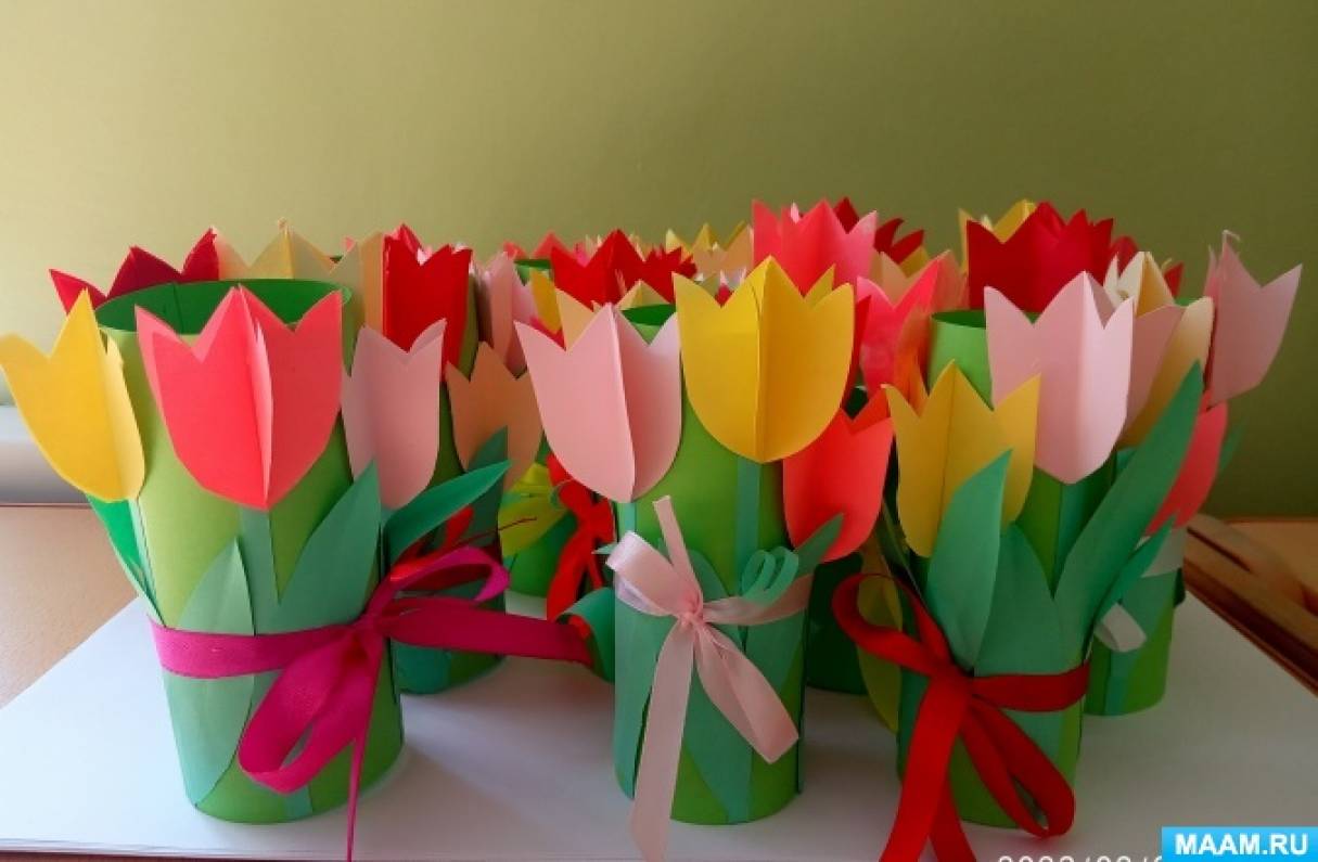 Букет цветов из цветной бумаги для детей