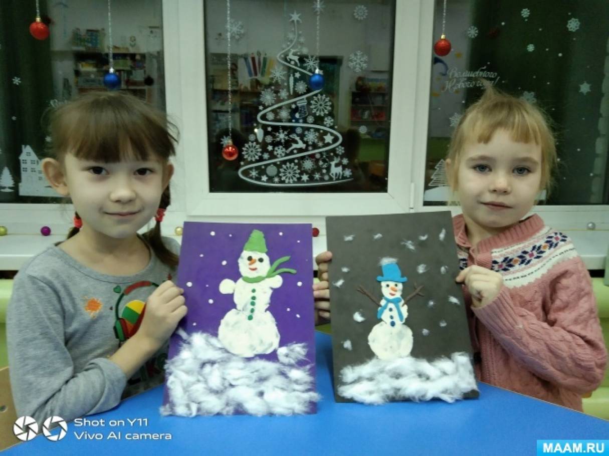 Детский мастер-класс по пластилинографии «Снеговик» с использованием ваты с детьми старшего дошкольного возраста
