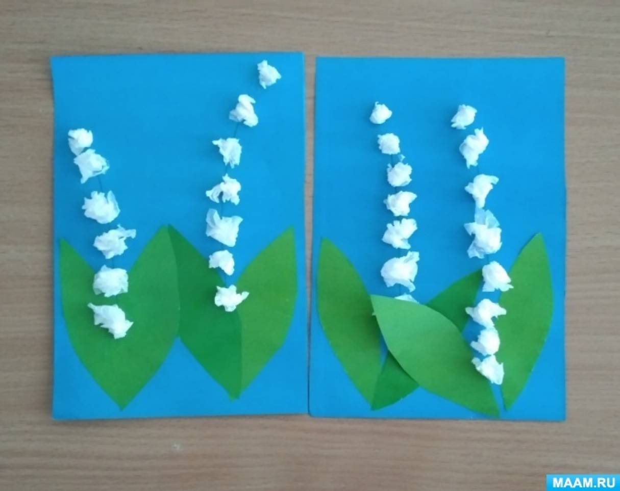 Детский мастер-класс по объёмной аппликации «Ландыши» с использованием комочков из салфеток
