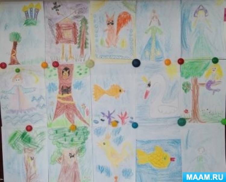 Конспект ОД по рисованию восковыми мелками и акварелью «Моя любимая сказка Пушкина» с детьми подготовительной группы