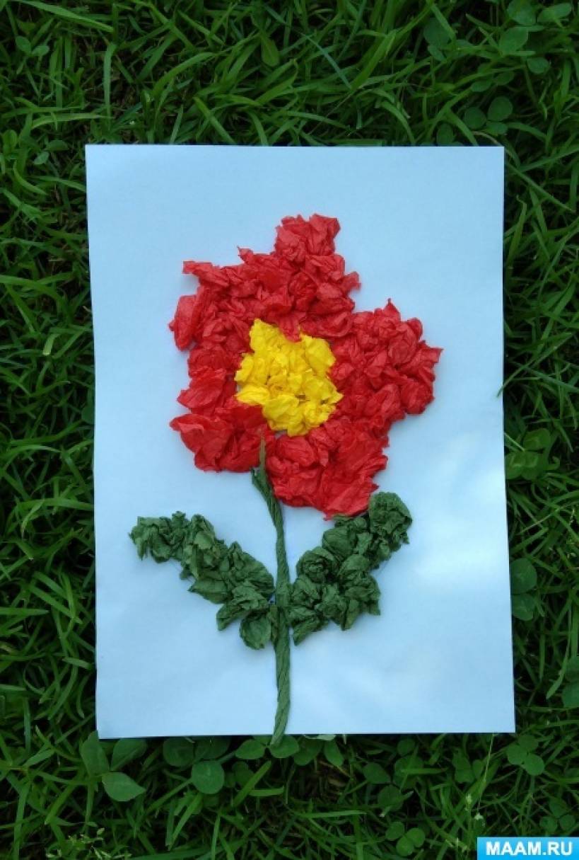 Детский мастер-класс по объёмной аппликации «Цветочек» с использованием комочков из салфеток