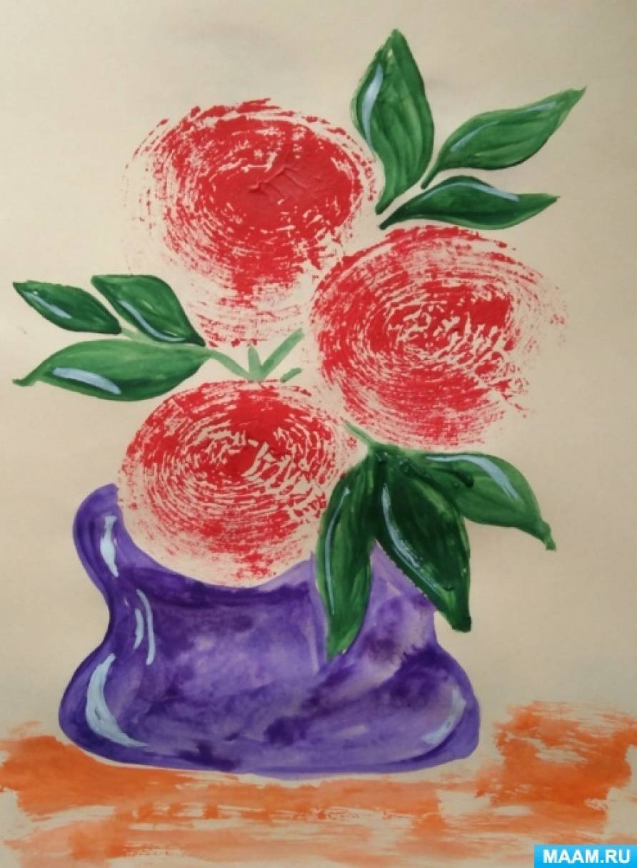 Мастер-класс по рисованию натюрморта «Цветы в вазе» при помощи полиэтиленового мешочка и гуаши