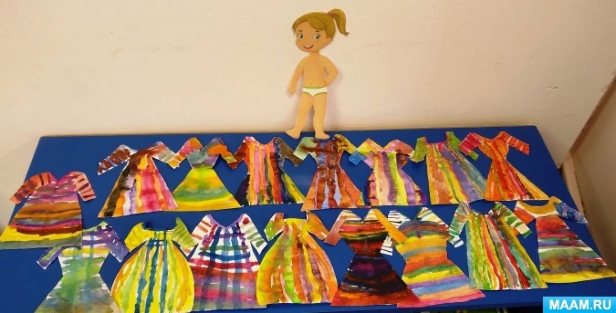 Конспект ОД по изобразительной деятельности «Платье для куклы Даши» с детьми 5 лет ко Дню Полоски...