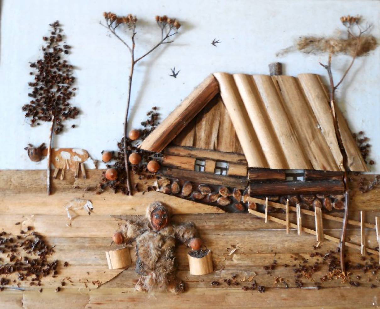 Декоративное панно из природных материалов, картина «Воспоминание», размер 59х71