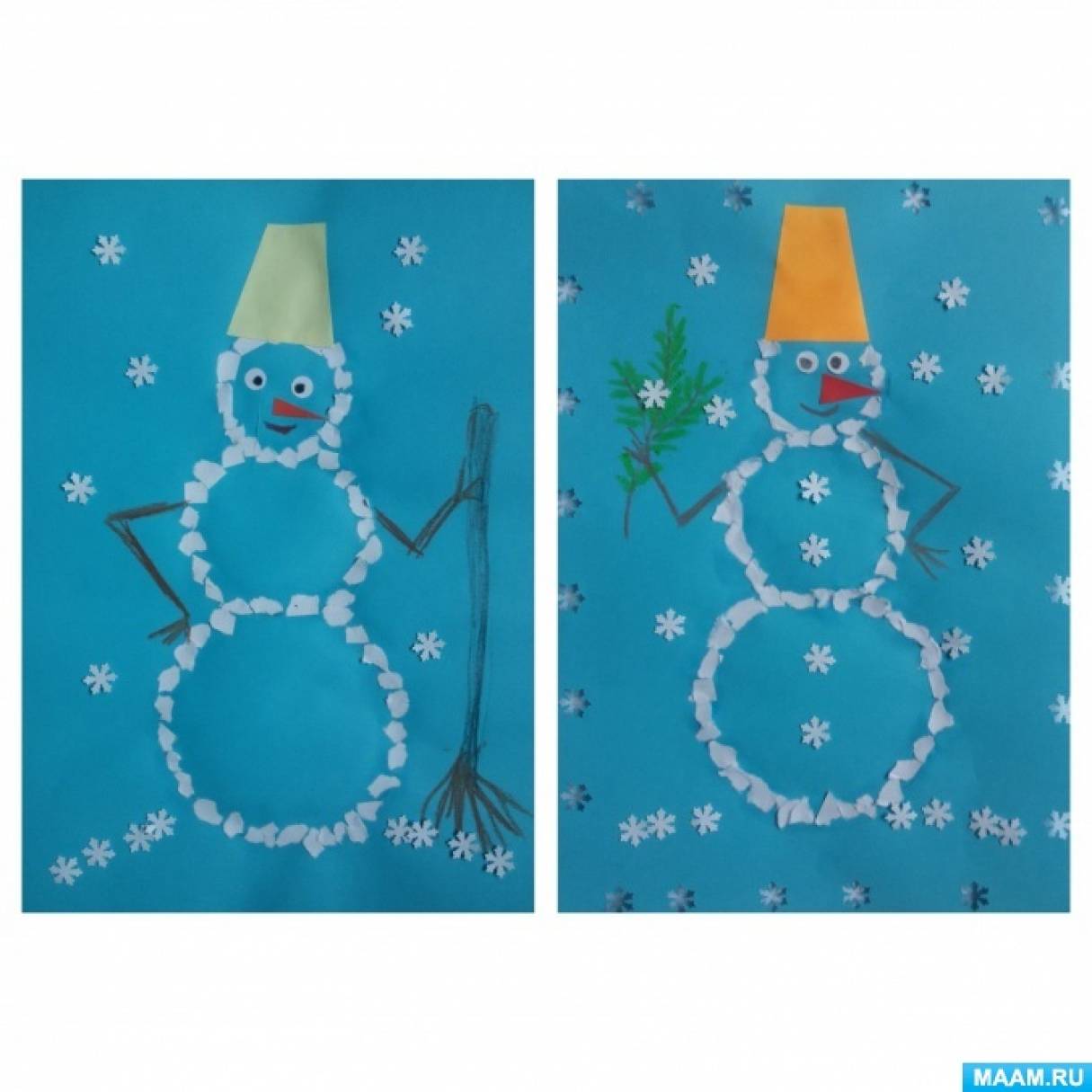 Мастер-класс по обрывной аппликации с элементами рисования «Снеговик» для педагогов старших групп дошкольных учреждений