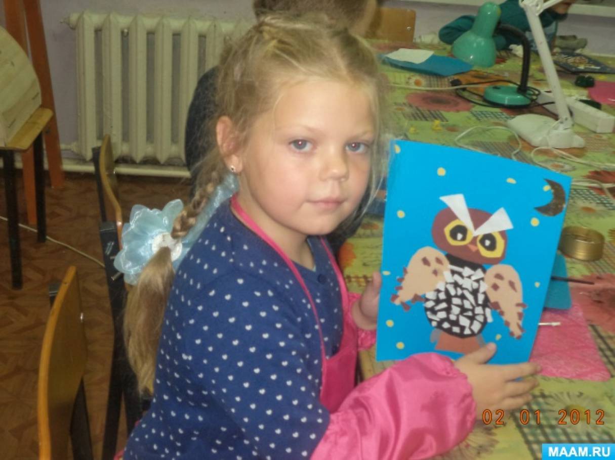 Аппликация из бумаги «Сова» Фото Аппликация из бумаги «Сова»