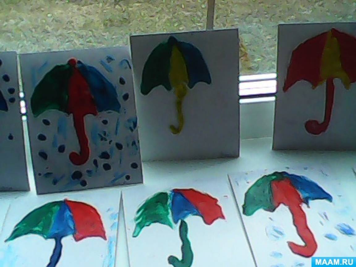 Лепка зонтик средняя группа. Рисование зонтика в средней группе. Рисование в младшей группе на тему зонтик. Рисование в ср гр зонтик. Цветные зонтики пластилинография.