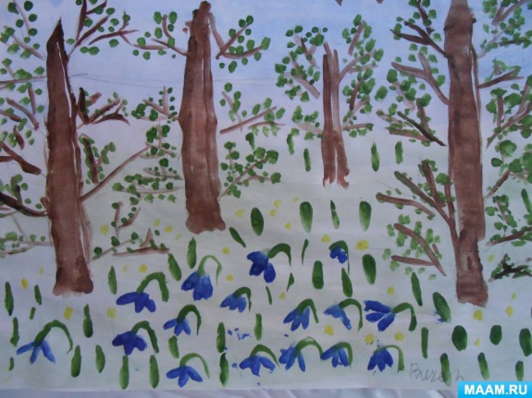 Конспект занятия путешествие в лес. Рисование весенний лес в средней группе. Рисование в старшей группе. Рисование в подготовительной группе.