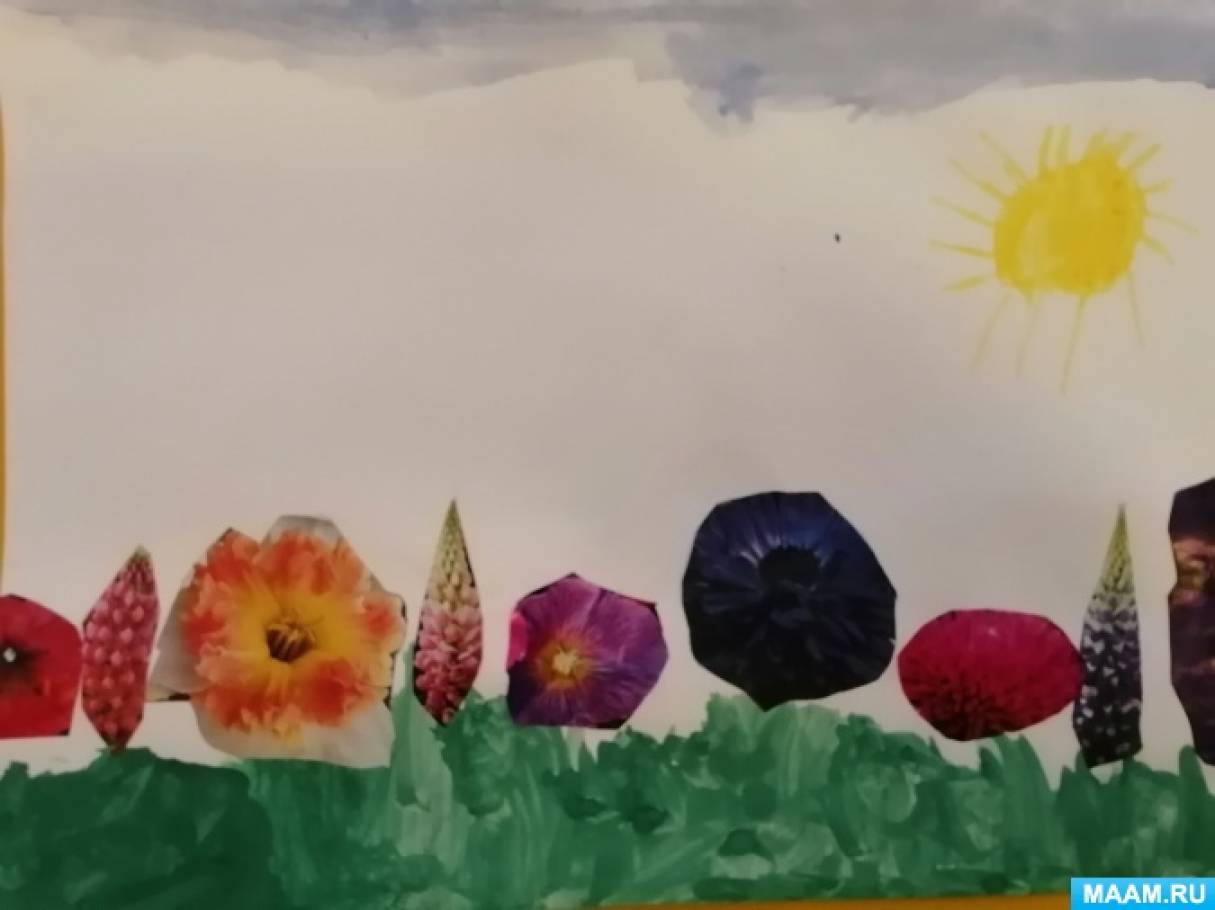 Творческие работы детей на тему «Красивые цветы» в технике коллажа