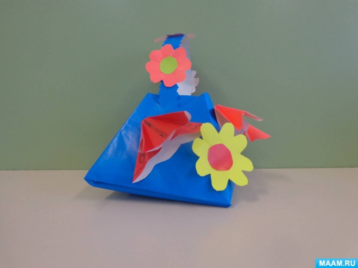 Корзинка-петушок из бумаги в технике оригами