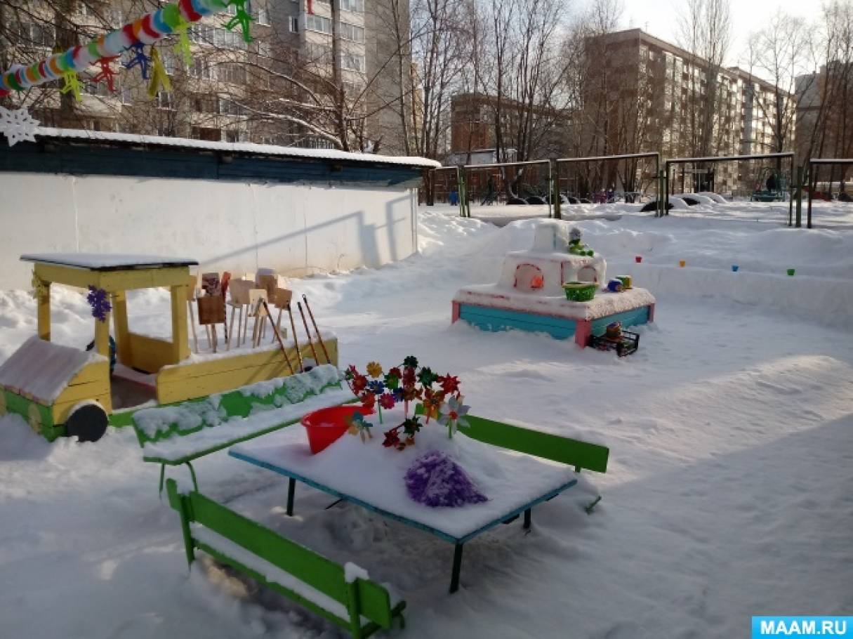 Детский сад снежок. Оформление детской площадки в детском саду из снега.