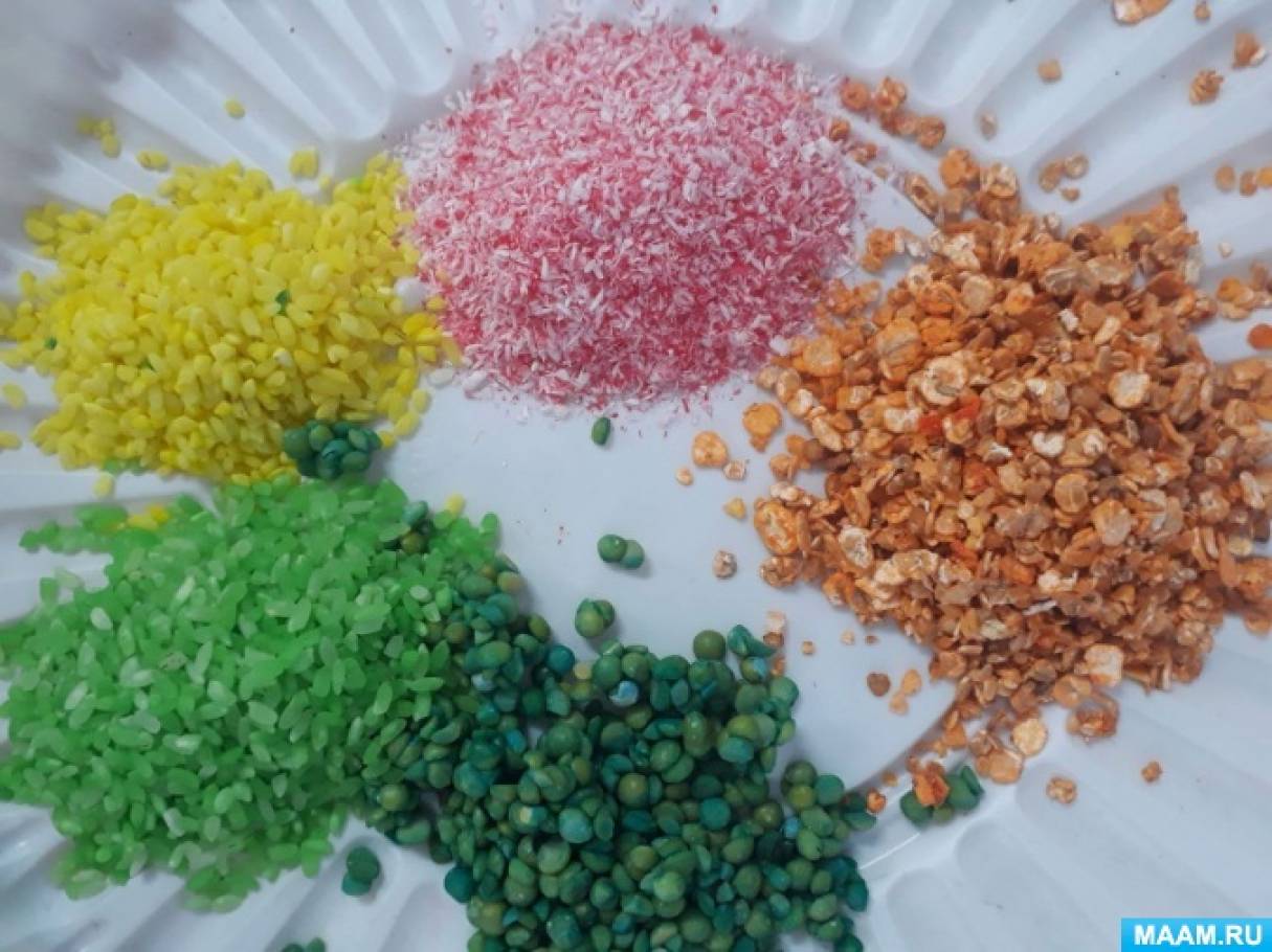 Занятие по окрашиванию круп с детьми от 1,5 до 6 лет