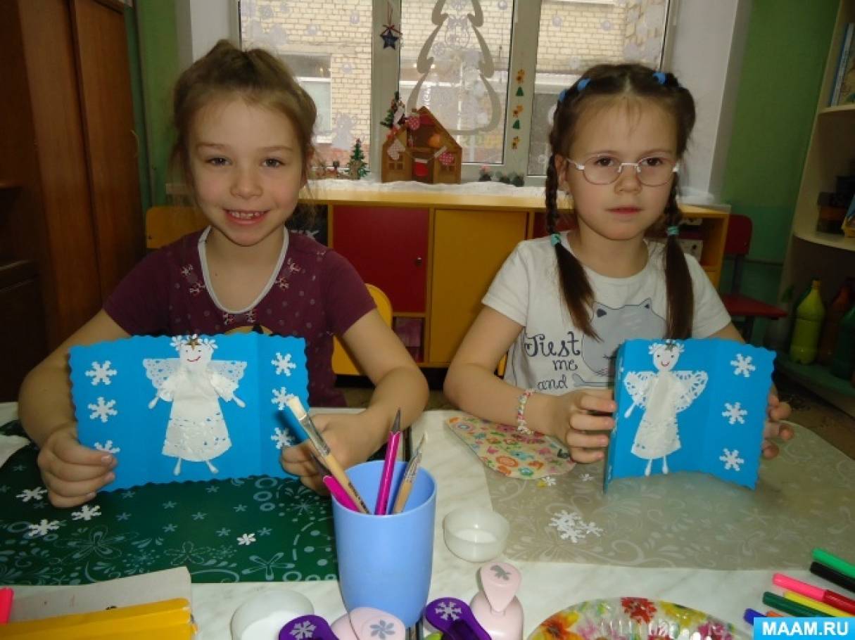 Детский мастер-класс по изготовлению открытки «Рождественский ангел»