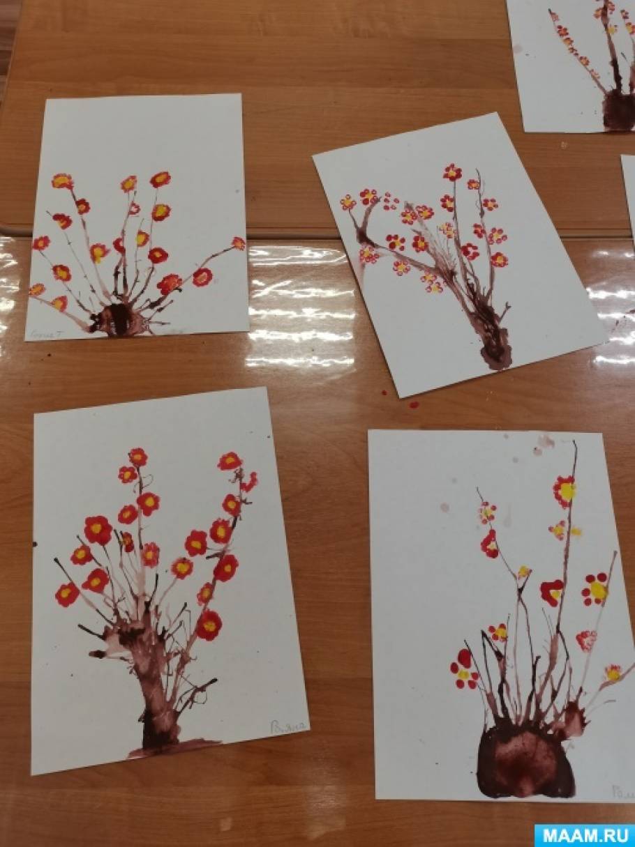 Конспект занятия по рисованию в технике кляксографии в старшей группе «Цветущее дерево»