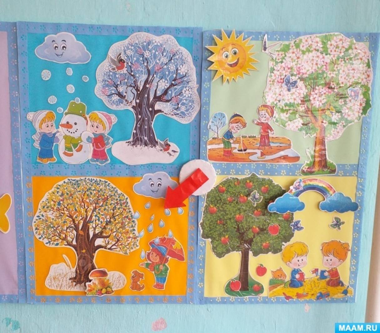 Уголок времен года. Сезонное дерево для детского сада. Работы детей в детском саду времена года. Поделка по временам года. Дерево в уголок природы.