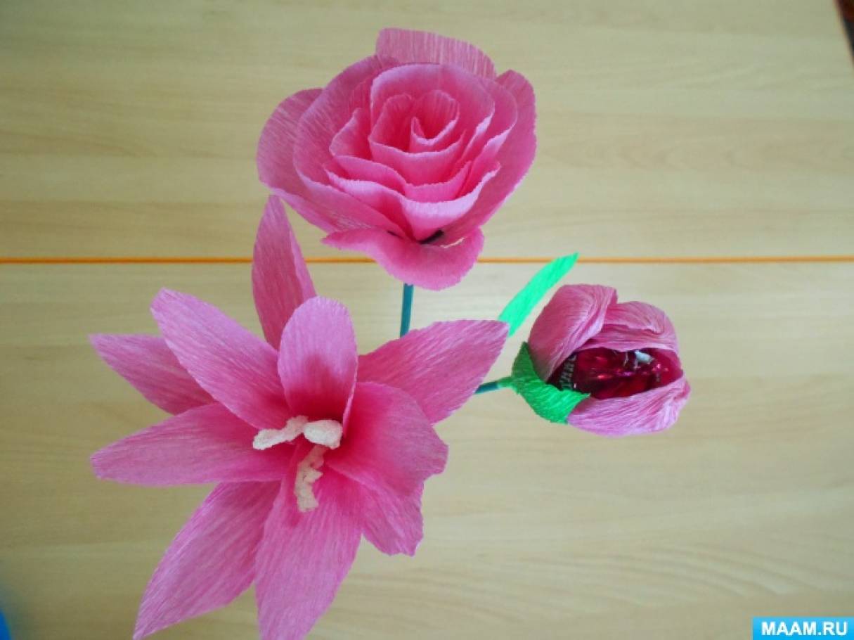 Открытка на День матери с цветами из гофрированной бумаги. Мастер класс с пошаговым фото