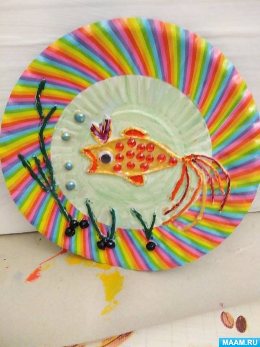 Аппликация в технике пейп-арт «Золотая рыбка» (из цикла сидим дома с пользой)