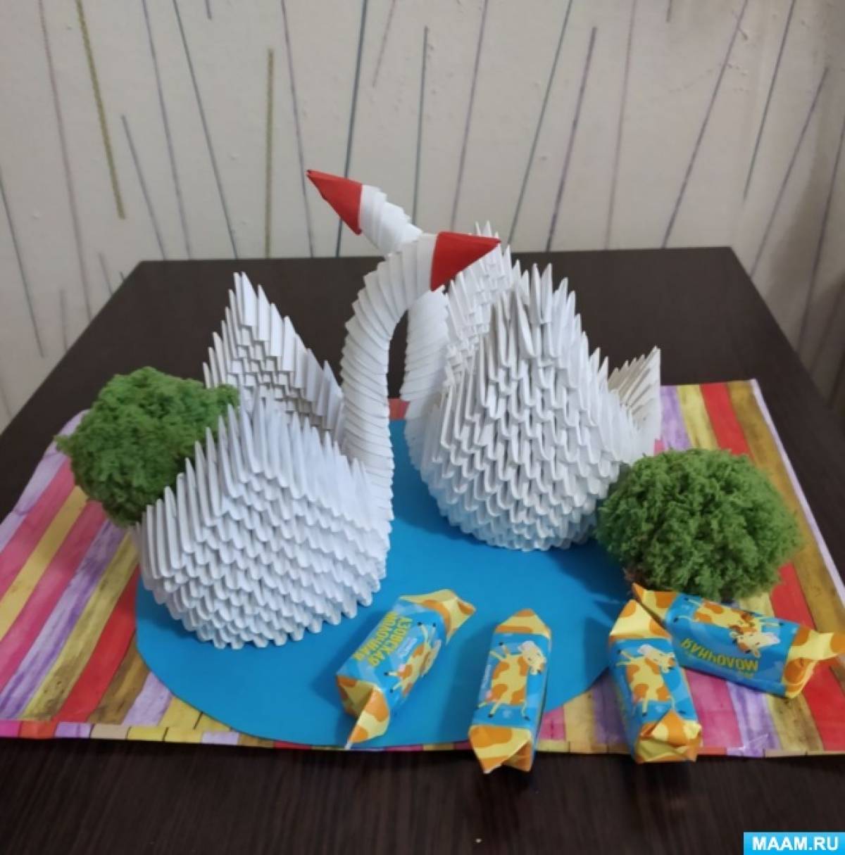 Модульное оригами Жар Птица (Царь птиц, феникс, павлин, лебедь) схема сборки