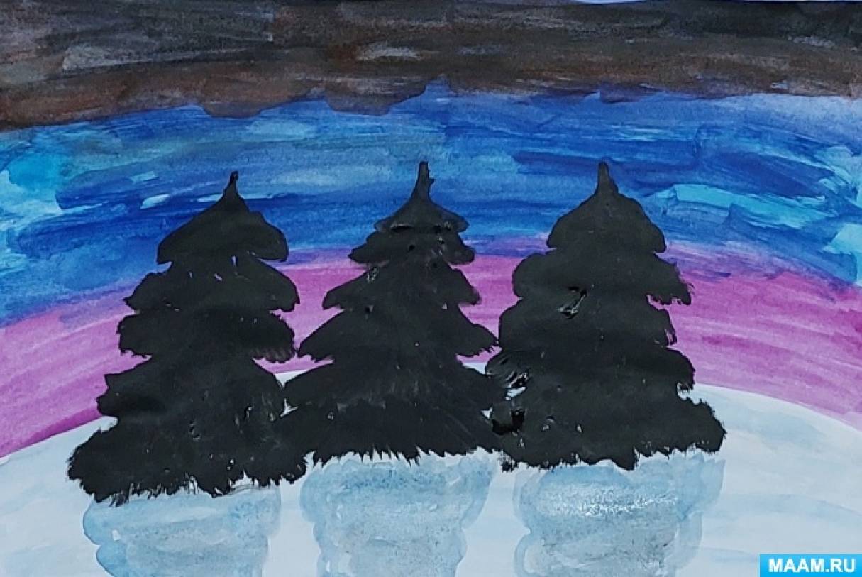 Мастер-класс по рисованию акварелью пейзажа «Зимняя ночь» для детей  старшего дошкольного возраста (10 фото). Воспитателям детских садов,  школьным учителям и педагогам - Маам.ру