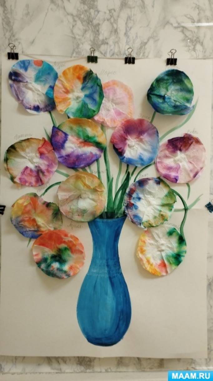 Занятие по рисованию с использованием салфеток и фломастеров для детей 5–6 лет «Волшебные цветы»