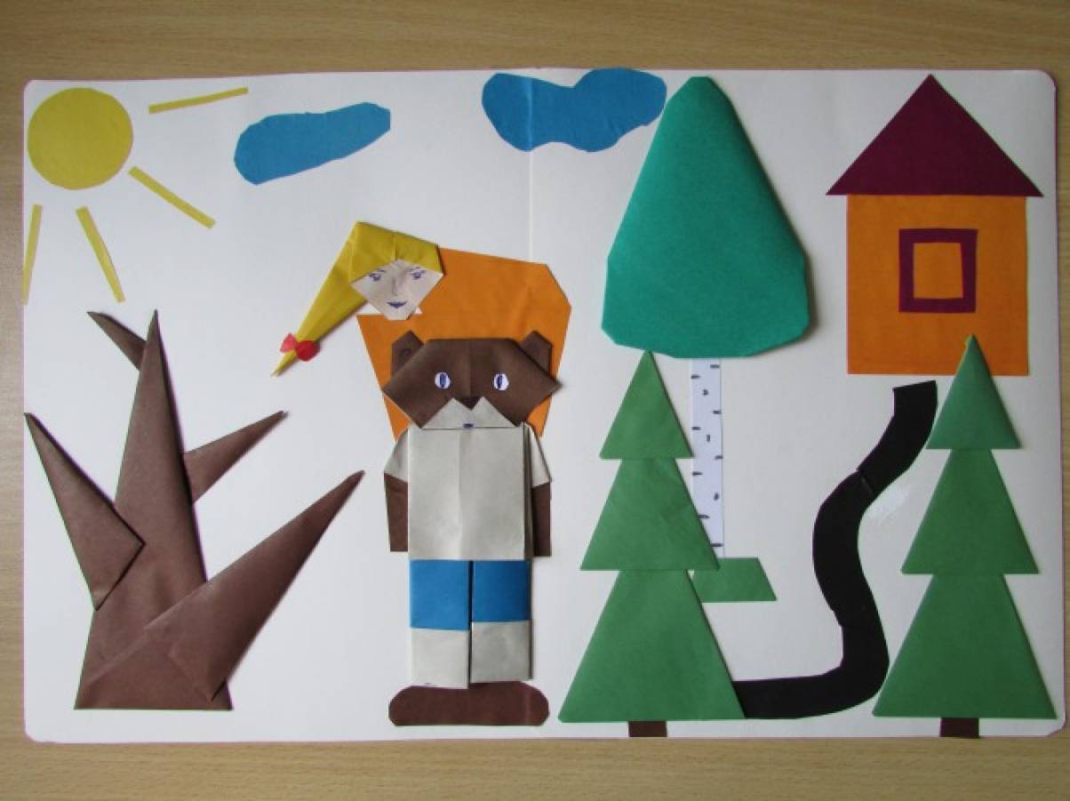 Иллюстрация к сказке «Маша и медведь» в технике «оригами»