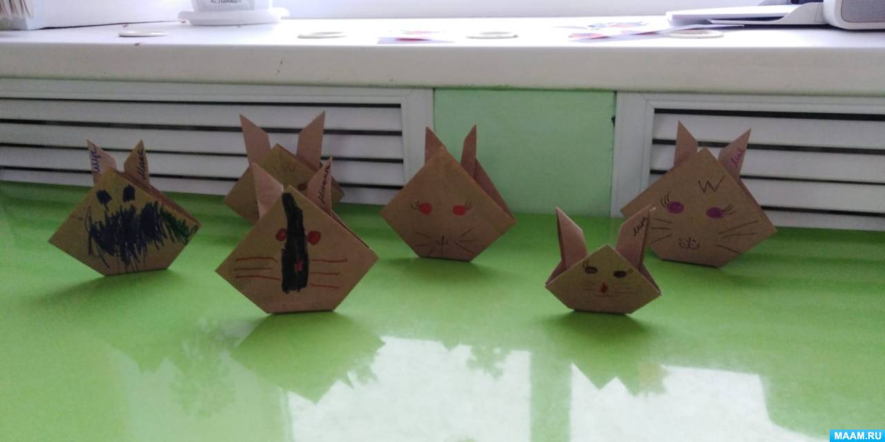 Мастер-класс по оригами «Зайчик» с детьми старшей разновозрастной группы