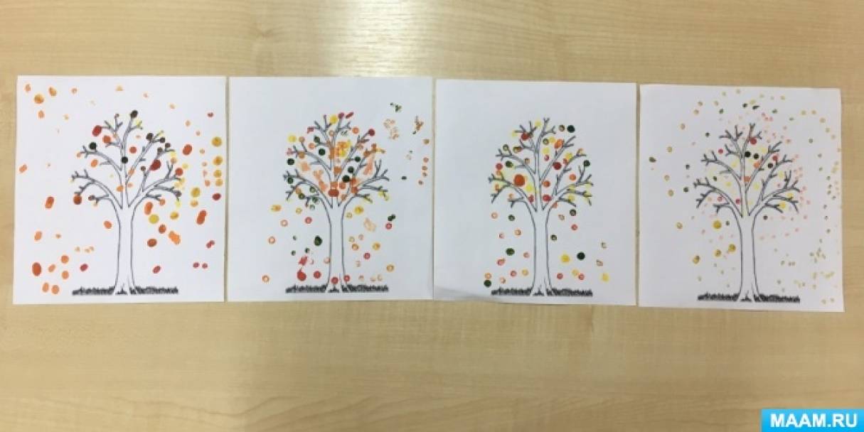 Фотоотчет по рисованию ватными палочками в младшей разновозрастной группе «Разноцветные деревья»