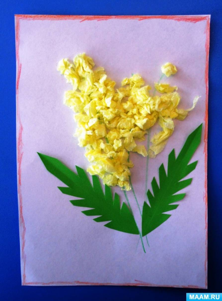 мимозы для мамы. аппликация мимоза. поделки для мамы. аппликация мимоза из салфеток. мимоза для мамы рисование.