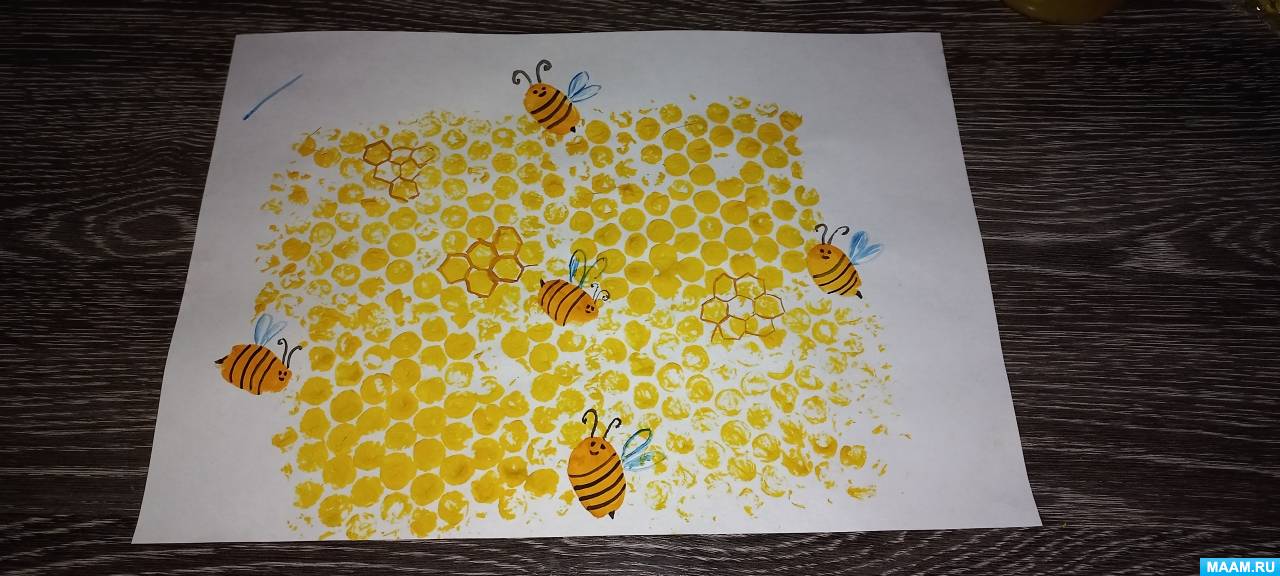 Конспект занятия по рисованию гуашью с использованием пузырьковой пленки «Пчелки»