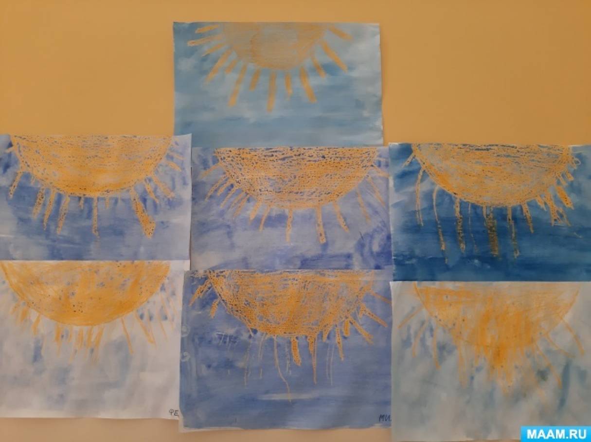 Конспект занятия по рисованию восковыми мелками и акварельными красками «Летнее небо» в младшей группе