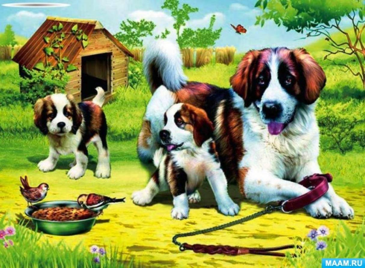 Сюжеты про собак. "Собака с щенятами" :с.г.Оболенский. Картина собака со щенятами. Собака со щенятами картина для детского сада. Собака со щенятами Веретенникова.