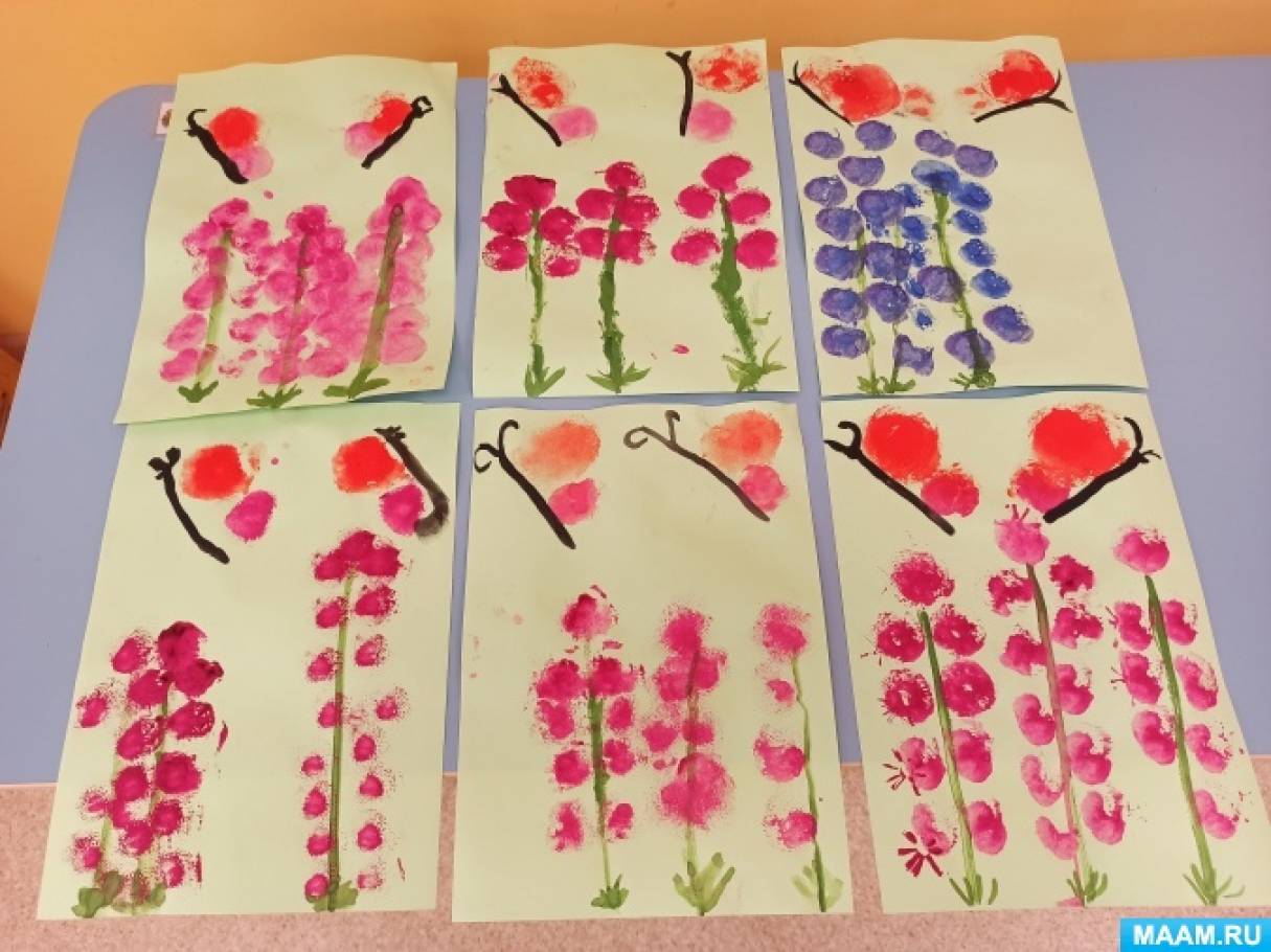 Мастер-класс по рисованию спонжиком «Полевые цветы и бабочка» в средней группе