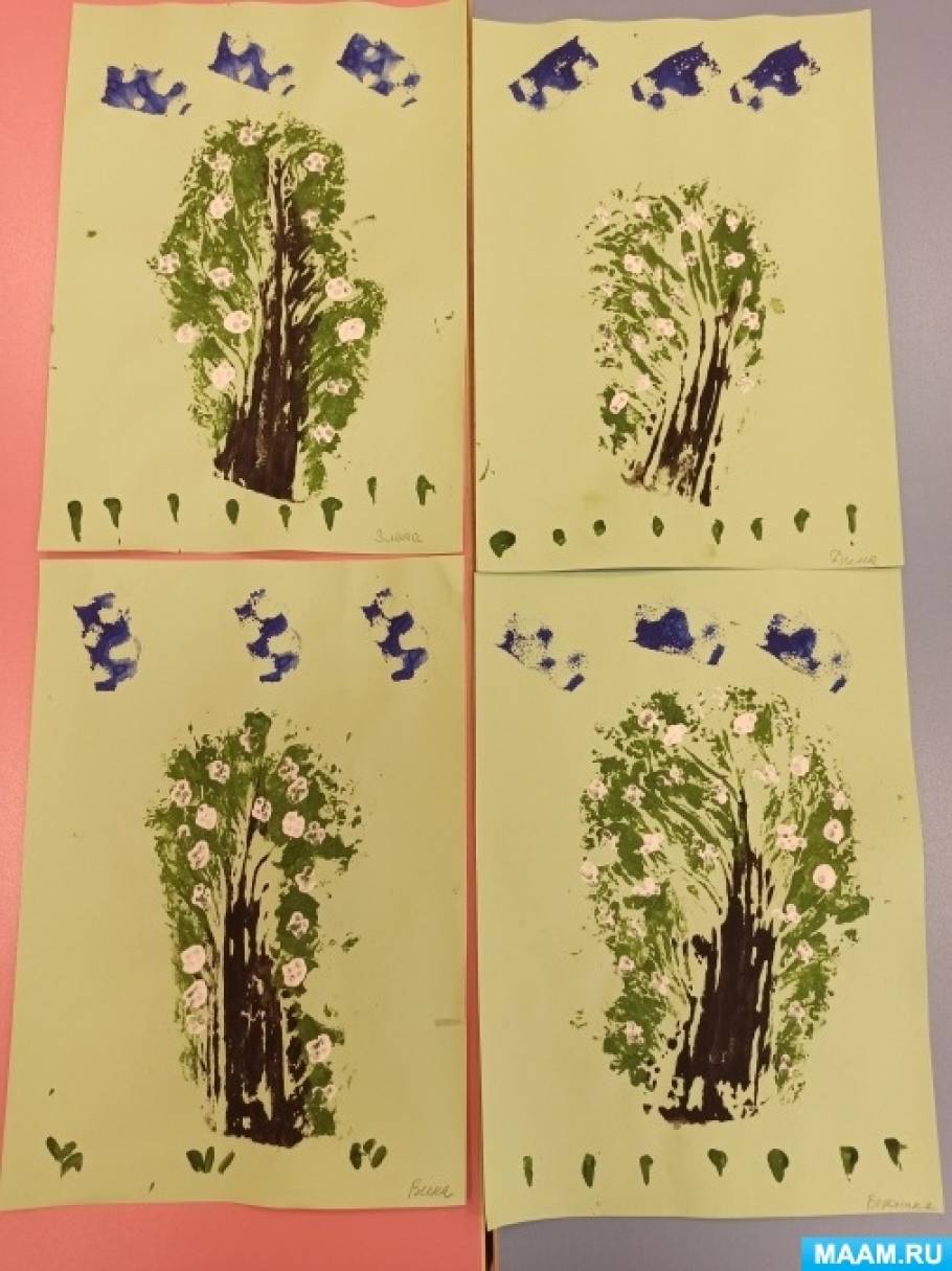 Конспект занятия по рисованию с использованием техники штампинга листом пекинской капусты «Весеннее дерево»