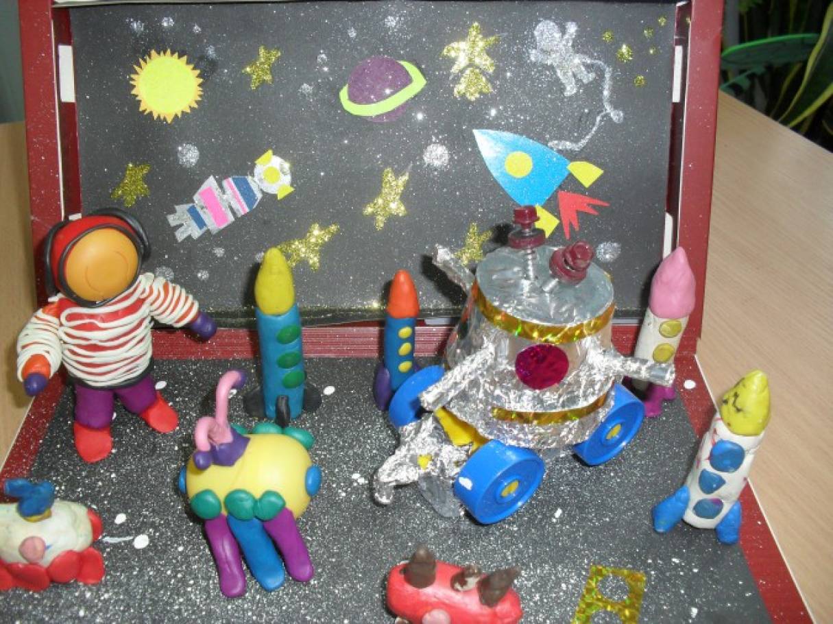 Развлечение космос средняя группа. Лепка ко Дню космонавтики в детском саду. Коллективная лепка космос. Лепка для детей по теме космос. Поделка космос.
