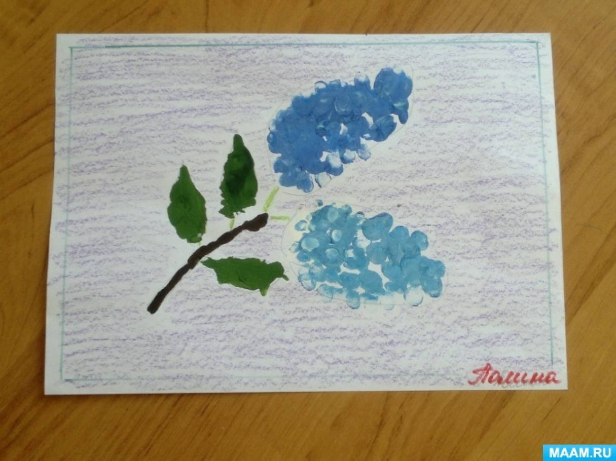 Рисуем сирень гуашью и ватными палочками