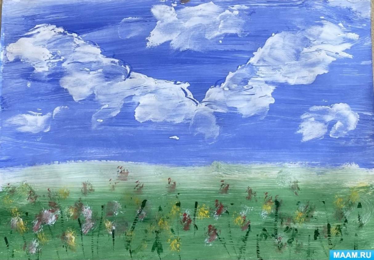 Рисование гуашью «Облака над донской степью» с использованием методики правополушарного рисования