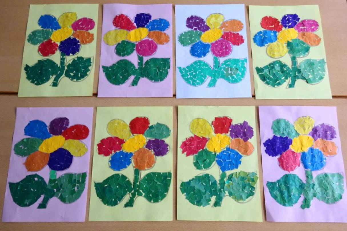 Рисование младшая группа тема растения. Обрывная аппликация Цветик семицветик. Аппликация в средней группе. Аппликация в старшей группе. Аппликация на тему цветы.