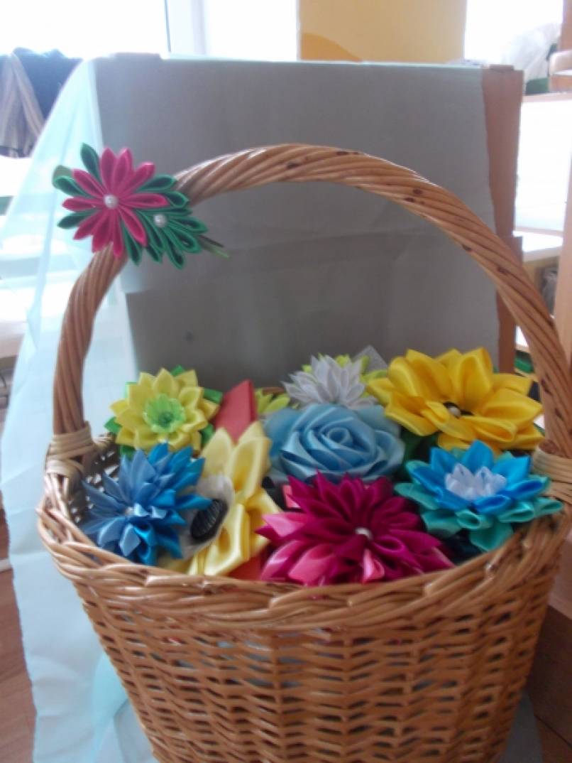 Корзина с цветами канзаши. Мастер класс/Kanzashi tutorial flowers/DIY смотреть онлайн