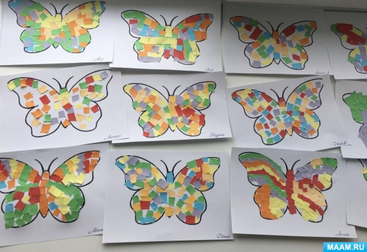 Аппликация в технике обрывной мозаики в подготовительной группе «Яркая бабочка»