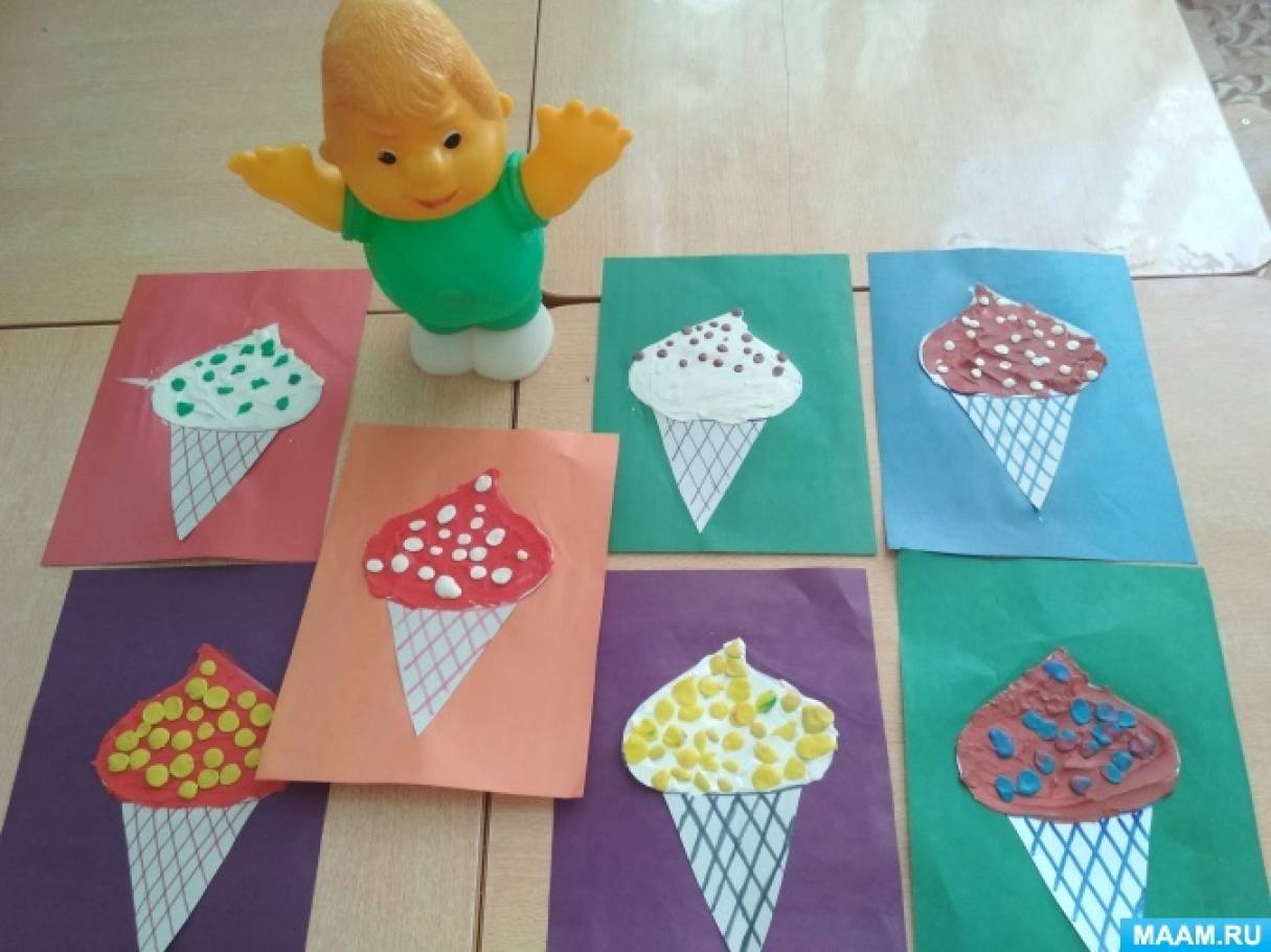 Конспект НОД по аппликации из пластилина и картона в средней группе «Сладкое мороженое»